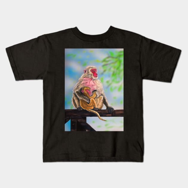 Rhesus Macaque Kids T-Shirt by Aniket Patel